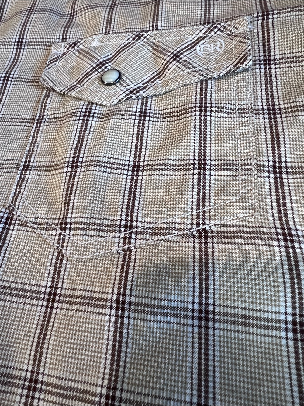 Men's Tan Plaid Pearl Snap Shirt by Blue Ranchwear -Size XXL - Picture 8 of 12
